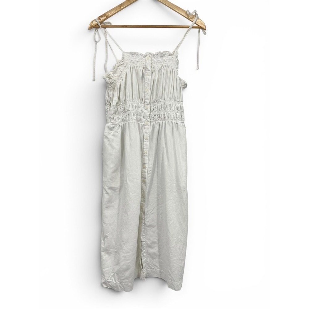 Universal Thread Women XL White Linen‎ Blend Button Down Midi Dress Tie Straps